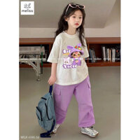 bộ bé gái baby three quần thô túi hộp áo coton chuẩn hàng melisa