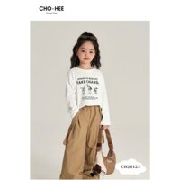 Bộ bé gái in chữ khoẻ khoắn, Áo dài tay màu kem mix Quần gió nâu Gu hàn xẻng quá xinh #Chohee