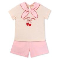 Bộ bé gái ngắn cổ nơ Animo LU1125042 (1-6Y,Kem-hồng,TT01)