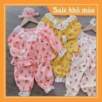 BỘ BÉ GÁI THÔ DÀI TAY HÌNH DÂU ĐÁP REN GẤU - Đầm Nữ ANHStore