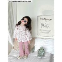 Bộ bé gái thu đông- Bộ bé gái xinh áo hoa quần len tăm phong cách vintage size 90-130 (2-8 tuổi)