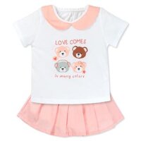 Bộ bé gái váy xếp li Animo LU1125043 (1-6Y,Trắng-hồng,TT02)