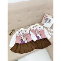 Bộ bé gái,Sét 3ct áo gile,sơ mi thỏ hồng chân váy nâu B0231