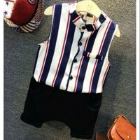 Bộ bé trai ba lỗ áo sơ mi sọc kẻ quần hiphop
