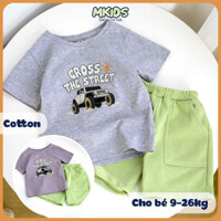 Bộ bé trai cộc tay cotton thoáng mát in hình xe ô tô, bé trai mặc nhà, đi học, đi chơi MKids