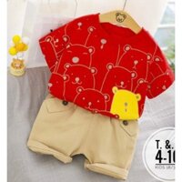 Bộ bé trai hình gấu quần cotton