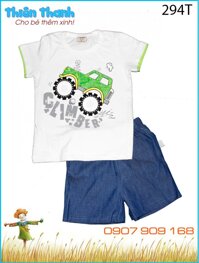 Bộ bé trai hình xe phối quần jean