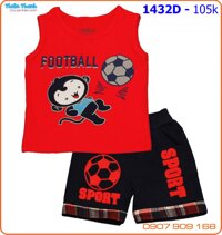 Bộ bé trai thêu khỉ đá banh cho bé ngày hè
