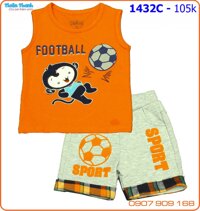 Bộ bé trai thêu khỉ đá banh cho bé ngày hè