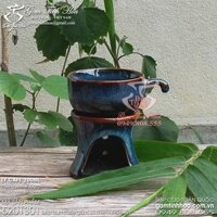 Bộ bếp đun cafe gốm sứ Bát Tràng men hỏa biến màu thiên thanh - Ly cafe &amp; Bếp sứ