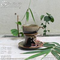 Bộ bếp hâm nóng cafe gốm sứ Bát Tràng men hỏa biến màu gấm - Ly cafe, Bếp sứ &amp; Đĩa sứ