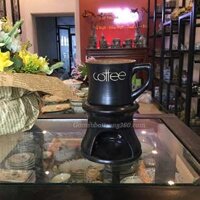 Bộ Bếp Hâm Nóng Cafe Men Đen Cốc Giả Vuốt Dáng Eo