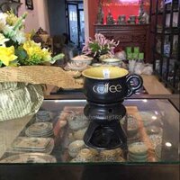 Bộ Bếp Hâm Nóng Cafe Men Đen Cốc Dáng Cúp