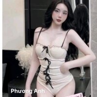 Bộ bikini đi biển 2 mảnh kèm quần in chữ, set đồ bơi 2 dây mút mỏng thun mát mặc hè màu đen