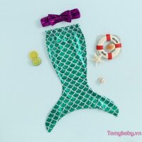 Bộ Bikini đuôi nàng tiên cá cho bé gái Bộ ống nơ sáng bóng + Đáy đuôi cá Bộ đồ bơi