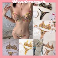Bộ bikini hai mảnh hoa phong cách gợi cảm ren lưới tuyệt đẹp dành cho nữ Phối cảnh ren Bộ áo ngực gợi cảm Đồ ngủ