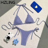 Bộ Bikini siêu nhỏ HZLING, Bộ đồ tắm dây xích Mini Đồ bơi tam giác, Bikini gợi cảm hợp thời trang De Mujer Bộ đồ bơi sọc xanh dành cho nữ