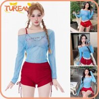 Bộ Bikini TUREM 4 Cái / bộ, Bộ đồ bơi nữ dài tay Y2k, Áo Crop top chống nắng mùa hè