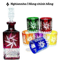 Bộ Bình + 6 Cốc Pha Lê Mix Màu Marika 280ml hoa văn cối xay - Made in Poland , Hàng Chính Hãng, Nghiennha_99