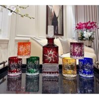 Bộ Bình + 6 Cốc Pha Lê Mix Màu Marika 280ml hoa văn cối xay - Made in Poland