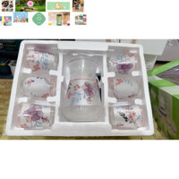 bộ bình 6 ly cốc thủy tinh hoa văn đẹp