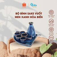 Bộ Bình Chén Rượu Sake Vuốt Men Xanh Hoả Biến - Bộ Bình Đựng Rượu Sake  Cao Cấp - Gốm Sứ Bát Tràng