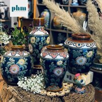 Bộ bình điêu khắc mẫu hoa cúc xanh dương