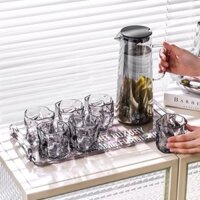 BỘ BÌNH ĐỰNG NƯỚC 1.8 LÍT KÈM 6 CỐC THUỶ TINH KÈM KHAY HỌA TIẾT VÂN UỐN SÓNG LẠ MẮT DÒNG CAO CÂP