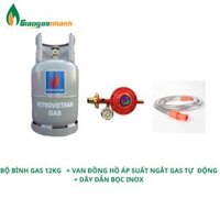 Bộ Bình Gas 12kg + Van Đồng Hồ Ngắt Gas Tự Động+ Dây Dẫn Inox