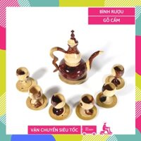 Bộ bình gỗ cẩm trắng 1 bình 6 ly nguyên khối phong thủy cao cấp - Bình 18cm và Ly 5cm có đế kê