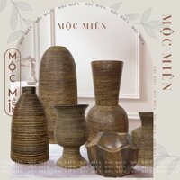 Bộ Bình Gốm CỠ ĐẠI Ganh Nâu Mộc Phong Cách Rustic cắm hoa tươi Bát Tràng | gommocmien gốm mộc miên