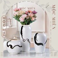 Bộ Bình gốm vẽ Phẩy decor tối giản, lọ sứ Bát Tràng trang trí phòng ngủ, phòng khách | Gốm Mộc Miên