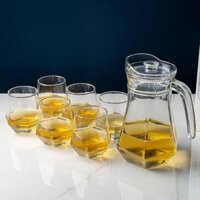 Bộ Bình Ly Thủy Tinh 7 Món - 1 Bình 6 Ly - Dùng Uống Nước Bàn Ăn, Bàn Tiếp Khách