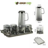 Bộ Bình Ly Thủy Tinh Uống Nước Sang Trọng, Set Bao Gồm 1 Bình 1,5L, 6 Cốc Và Khay - Coco Cup