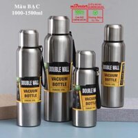 Bộ Bình Nước Giữ Nhiệt Cute 1000-1500ml Inox Giữ Nhiệt Nóng Lạnh 8-12 Tiếng Có Nắp Uống, Lưới Lọc Trà Hãng miDoctor - Bạc -cute,1000ml