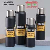 Bộ Bình Nước Giữ Nhiệt Cute 1000-1500ml Inox Giữ Nhiệt Nóng Lạnh 8-12 Tiếng Có Nắp Uống, Lưới Lọc Trà Hãng miDoctor - Đen -cute,1000ml