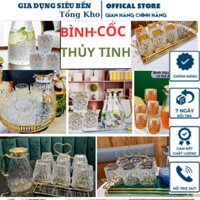 BỘ BÌNH NƯỚC KÈM 6 LY THỦY TINH PHA LÊ CHỊU NHIỆT 400 ĐỘ ,ĐUN ĐƯỢC TRÊN BẾP CAO CẤP NHẬP KHẨU,bao bù bể vỡ