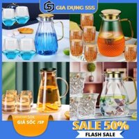 Bộ Bình Nước Kèm 6 Ly Thuỷ Tinh Pha Lê Sang Trọng Chịu Nhiệt 400 Độ Đun Được Trên Bếp M01