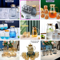 Bộ Bình Nước Kèm 6 Ly Thủy Tinh Pha Lê Chịu Nhiệt 400 Độ, Đun Được Trên Bếp Cao Cấp Hàng Nhập Khẩu  M17