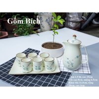 Bộ Bình Nước Vẽ Tay Men Kem Bát Tràng - Gốm Sứ Bát Tràng - Bộ Cốc Chén Bát Tràng