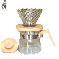 Bộ Bình Pha Cà Phê Drip Coffee, Pour over V60 Tay Cầm Gỗ