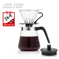 Bộ bình pha cafe thủy tinh  F00308 (600ml) - Bộ bình lọc cafe có tặng kèm giấy lọc cafe Samahome Shop