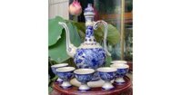 Bộ bình rót rượu Bát Tràng vẽ hoa phù dung NR11