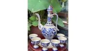 Bộ bình rót rượu Bát Tràng vẽ hoa sen NR11A