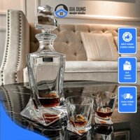 Bộ Bình Rượu Kèm 6 Cốc Pha Lê Bohemia Quadro, Bộ Bình Ly Uống Whisky, Rượu Mạnh, Nhập Đức