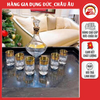 Bộ bình rượu kèm 6 ly pha lê mạ vàng 24k, bình 0.5L, ly 45ml, pha lê không chì - Séc