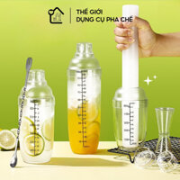Bộ bình shaker pha chế kèm chày giã tay chất liệu nhựa an toàn dung tích 700ml 1000ml