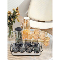 Bộ bình thuỷ tinh kèm 6 cốc lượn sóng