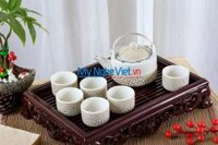 Bộ bình trà ( Ấm chén ) dáng Nhật men rạn trứng trắng MNV-BT211/2 (HÀNG ĐẶT)