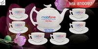 Bộ bình trà dáng bưởi cành, mã 810097, dung tích 650ml, in logo mobifone, quà tặng tri ân khách hàng, khuyến mãi, sứ trắng cao cấp, giá báo trên 100 bộ, gốm bát tràng tinh vân